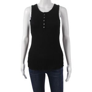 Crown Jewel Womens Basic Sleeveless Henley Tank Black Modal Size XS
